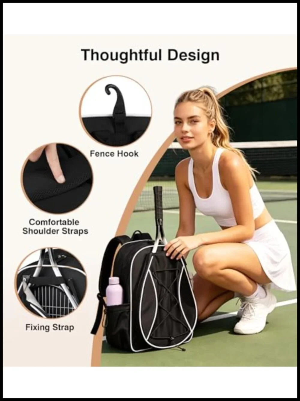 Tennis Backpack Holds 2 Rackets with Ventilated Shoe Compartment & Wet Pocket